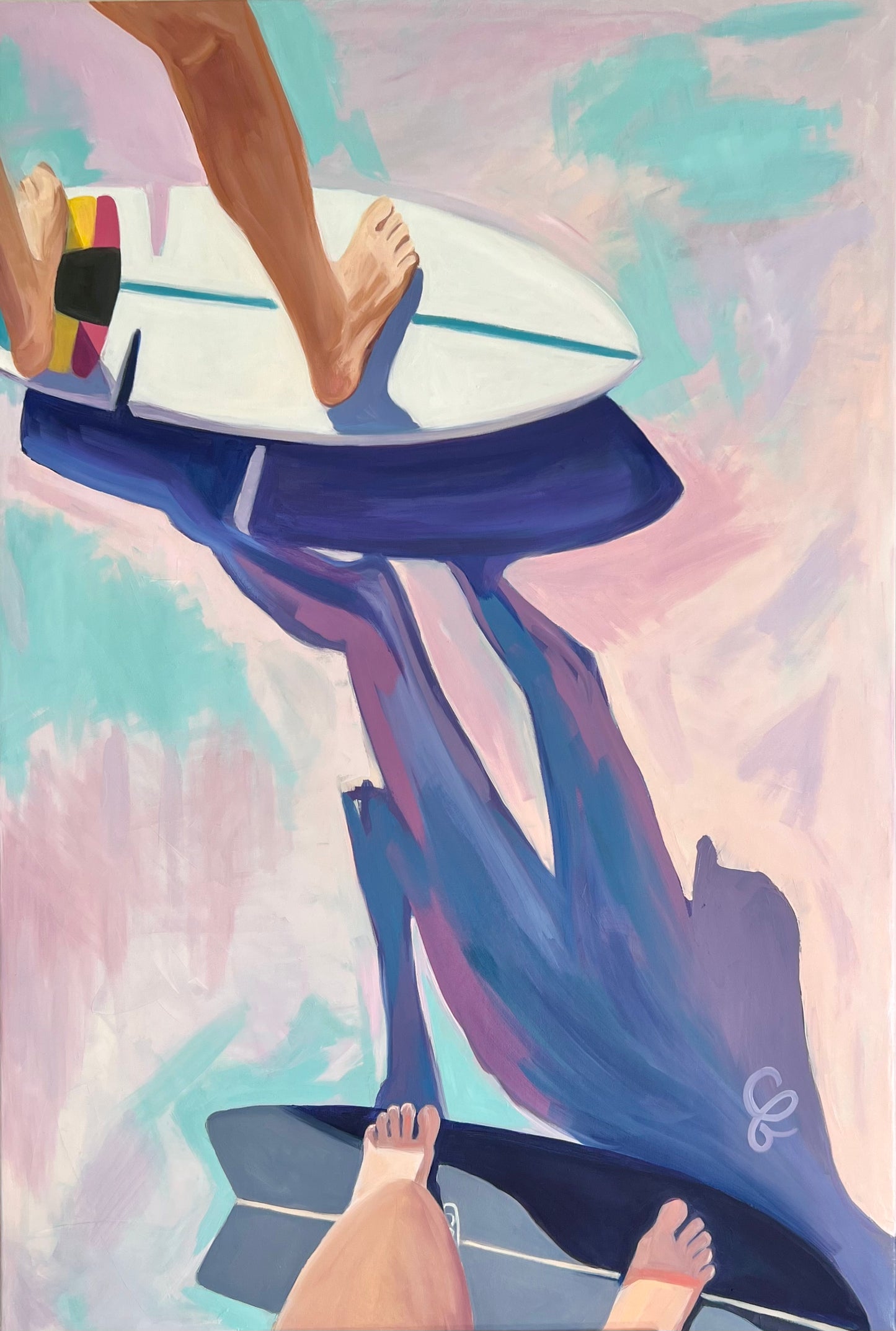 Contemporary Oil Painting of Skater Girls